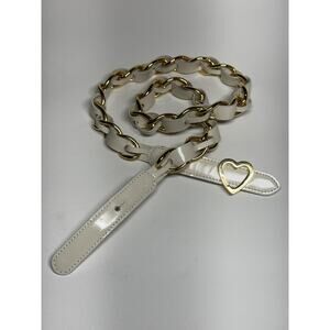 Moschino Belt Womens S/M 46 Cream Leather Gold Chain Heart Buckle Made Italy